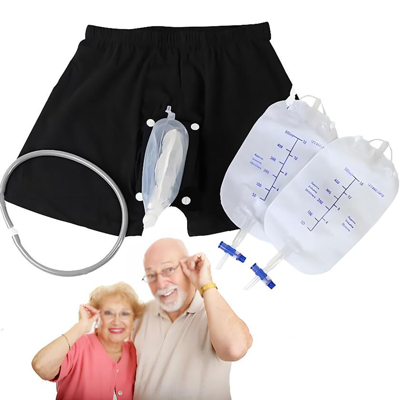 69 To 92CM, Pantaloni da Incontinenza Indossabili,Sacca per Drenaggio Dell'urina 500Ml,Raccoglitore di Urina in Silicone,Contenitore Urine 24 Ore per Uomini Anziani,Sacche per Urinaria Uomo