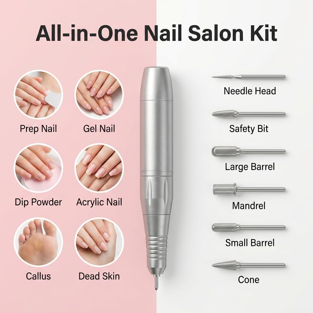 Electric Nail Drill, DELIFO Portable Nail Drill Professional 35000 RPM Nail File Machine Rechargeable Pedicure Acrylic Nails Polishing Tools with Bits LED Display for Home Salon Manicure