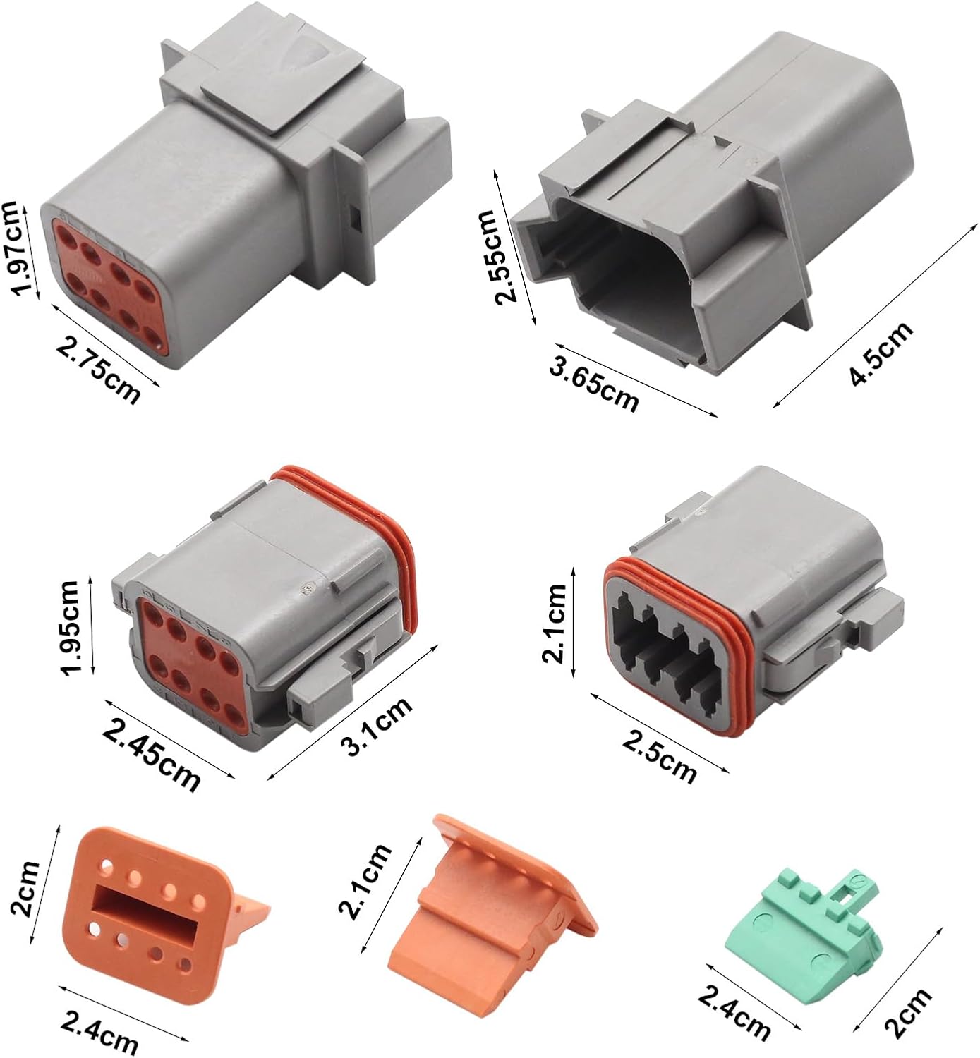 3 Sets 8 Pin Way DT Series Connector, DT04-8P DT06-8S Waterproof Connector, 13 Amps Continuous 14-18 AWG Electrical Wire Connector