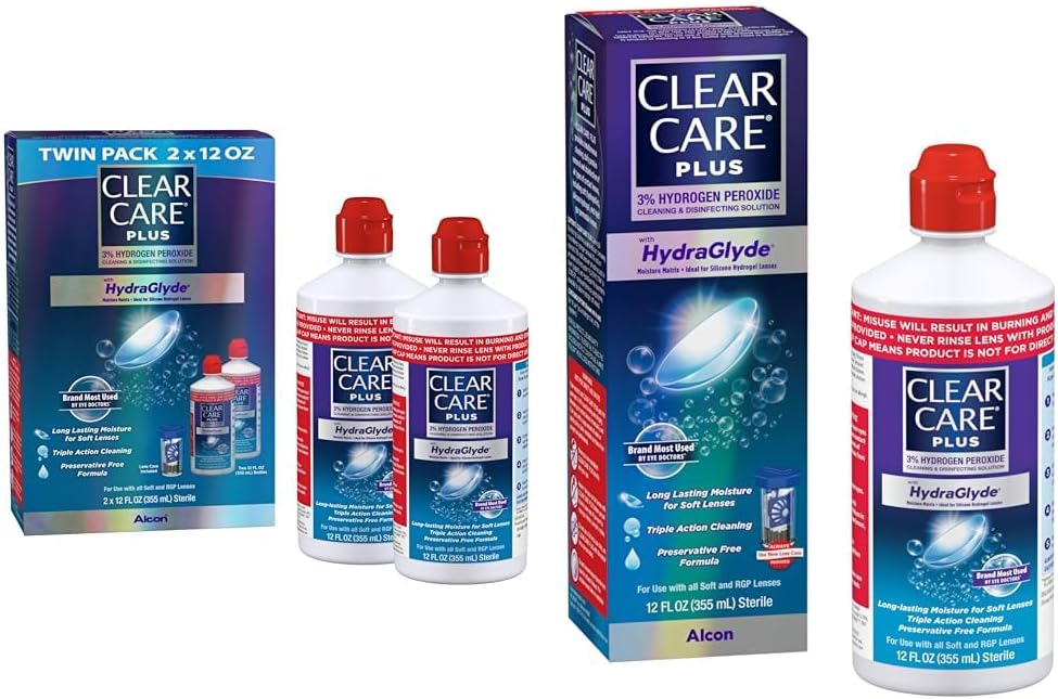 Clear Care Plus Cleaning Solution Twin Pack with Disinfecting Solution, Multi 12 Oz Pack of 2