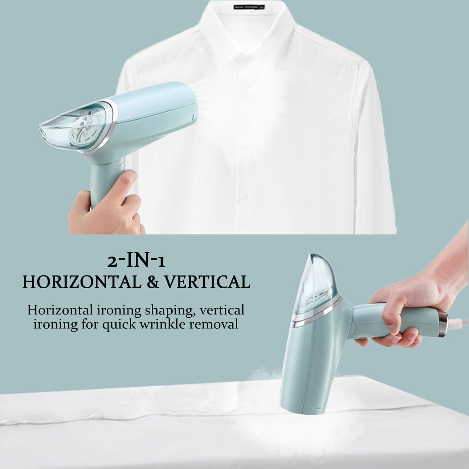 Handheld Clothing Steamer, 1000W Portable Foldable Stainless Steel Panel Steam Iron，A Small Clothing Wrinkle Remover Weighing 1.32 Pounds Suitable for Home, Travel & Office (White)