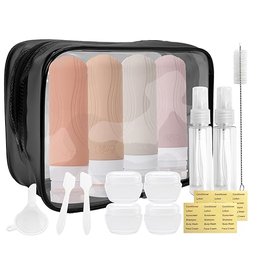 SupMaka Contenedores de tamaño de viaje, 4 unidades, recipientes de viaje para artículos de tocador, artículos de tocador de silicona de tamaño de