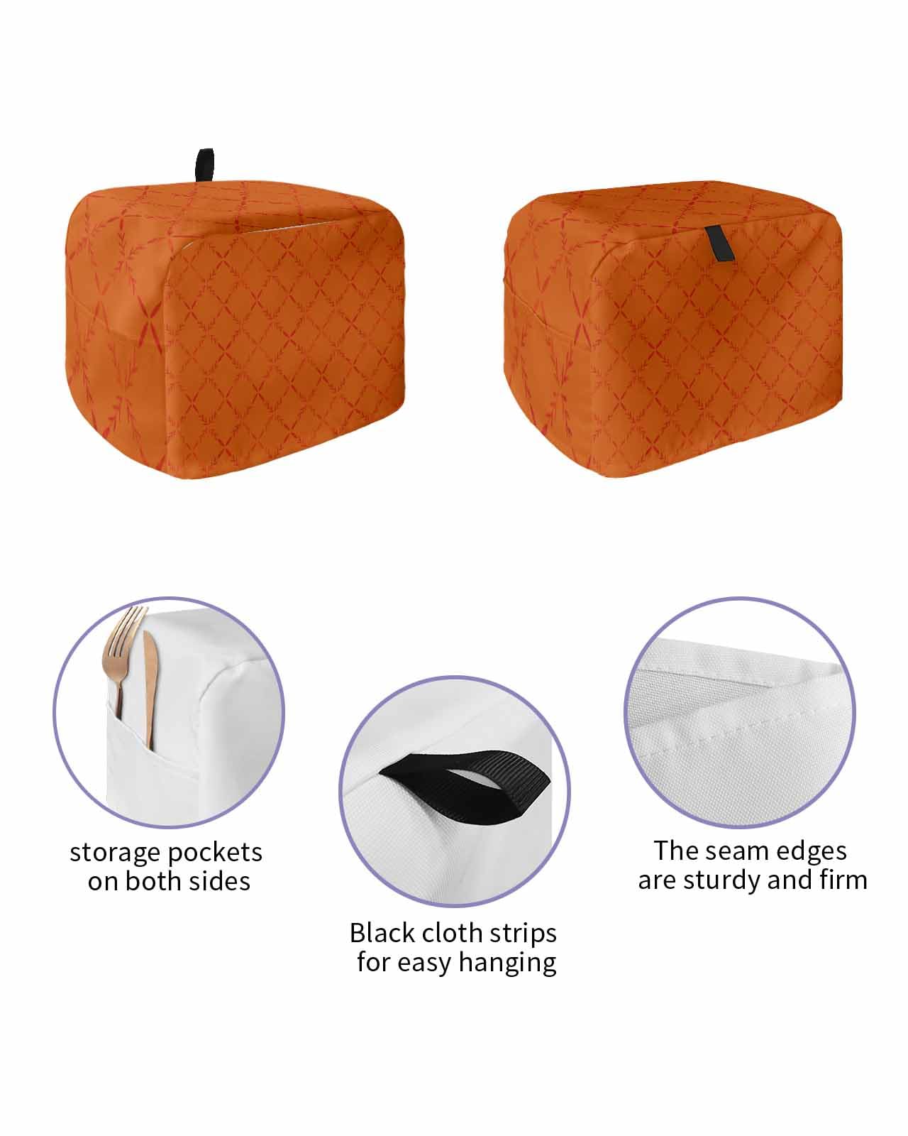 Burnt Orange 4 Slice Toaster Cover Small Appliance Cover Toaster Dustproof Fingerprint Protectors Machine Washable, Modern Geometric Minimalist Lattice Patchwork