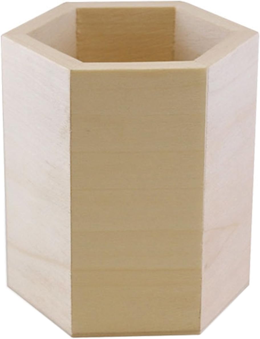 Multicraft Imports WS300-B Wooden Pen & Pencil Tub, 3.5", Hexagon