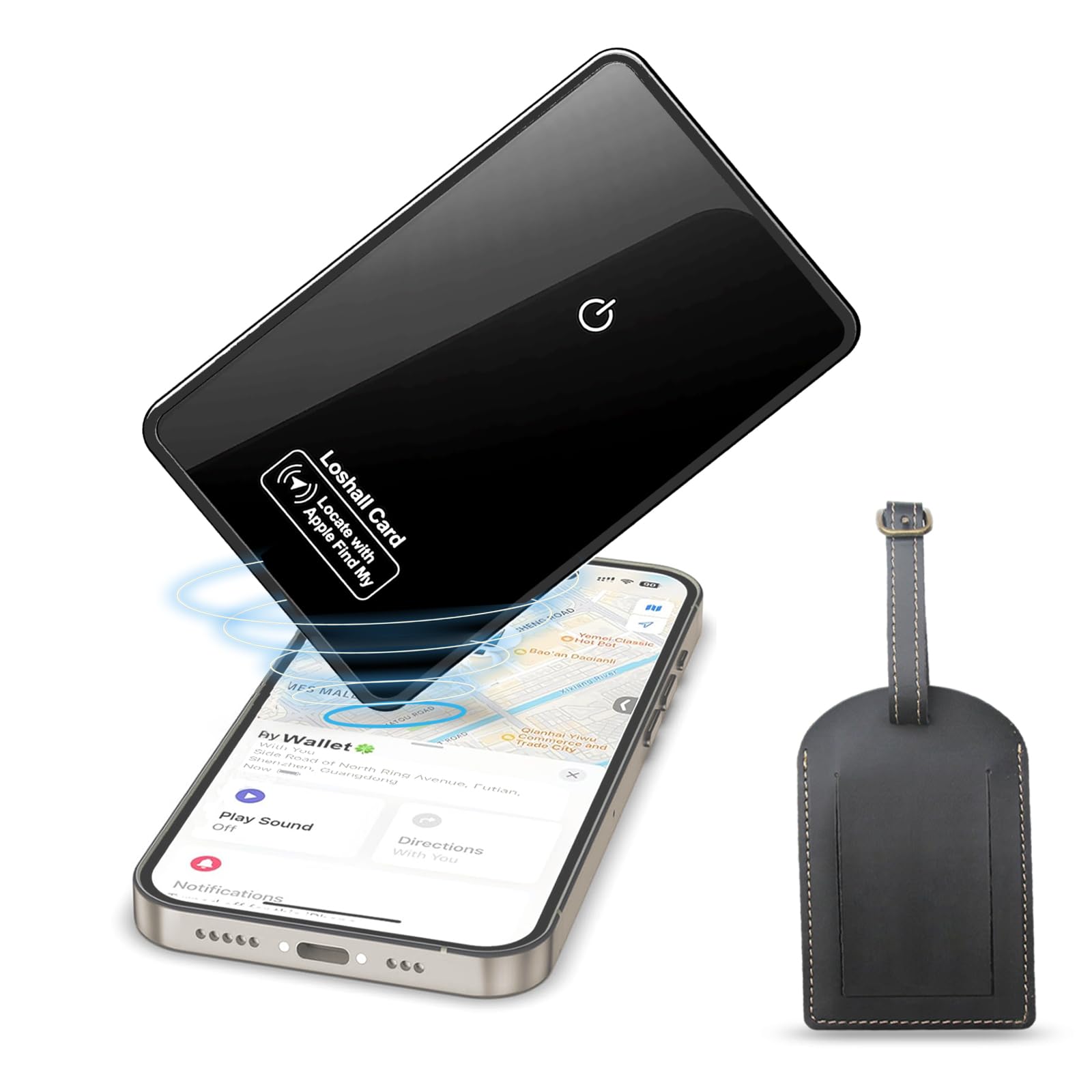 Wallet Tracker Card with Luggage Tag - Bluetooth Apple Find My Wallet Card - 1.6mm Slim GPS Card for Wallet - Rechargeable Wallet Finder Tracker for Keys Bags & Passports(iOS Only)
