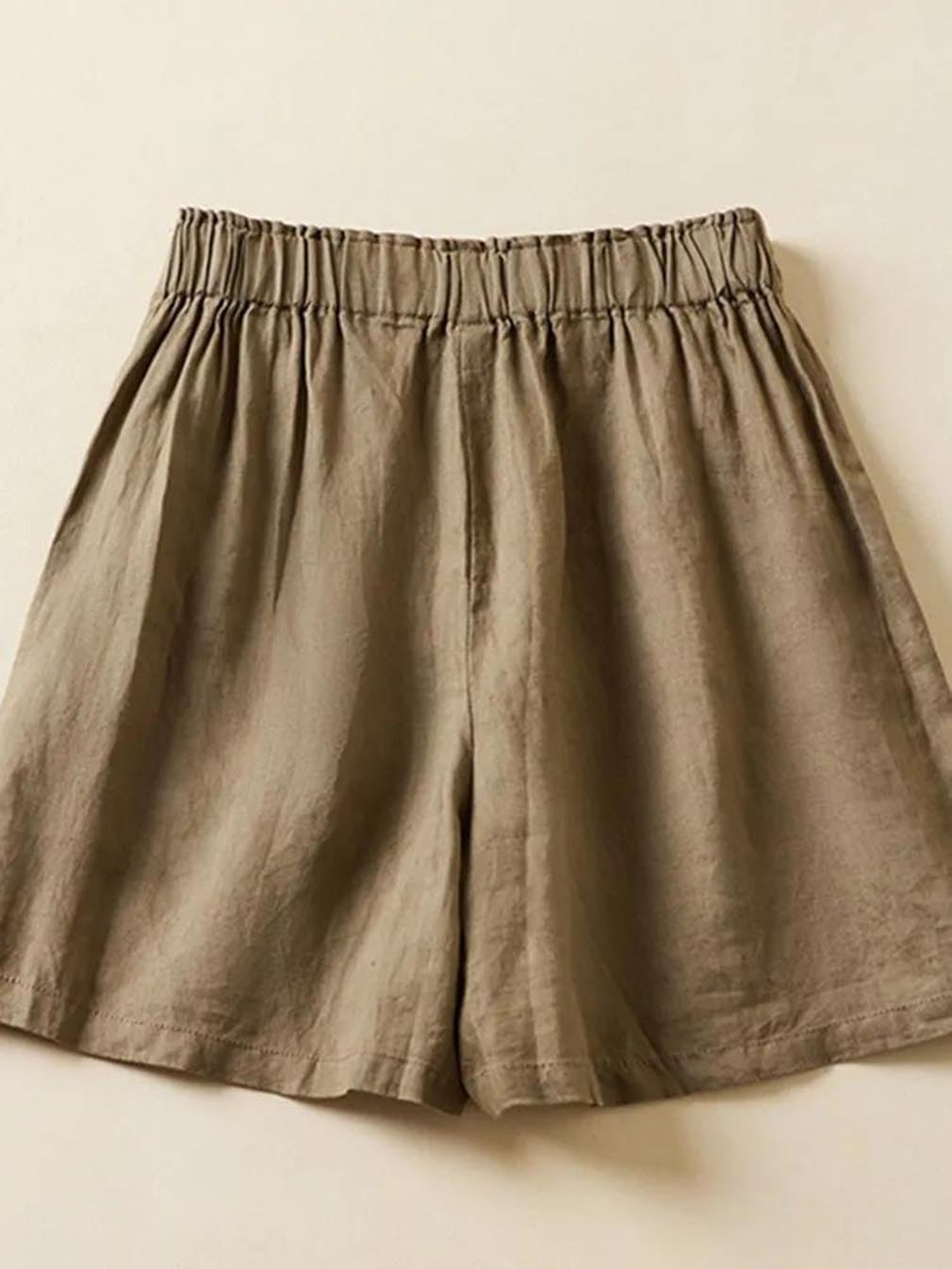 Women Casual Cotton Linen Shorts Vintage Solid Loose Comfortable Pants