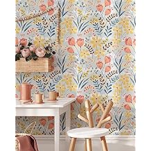 Bright Colorful Flowers Peel and Stick Wallpaper | Removable Botanical Garden Mural | Floral Peel and Stick Wallpaper 1 roll 24" W x 48" H