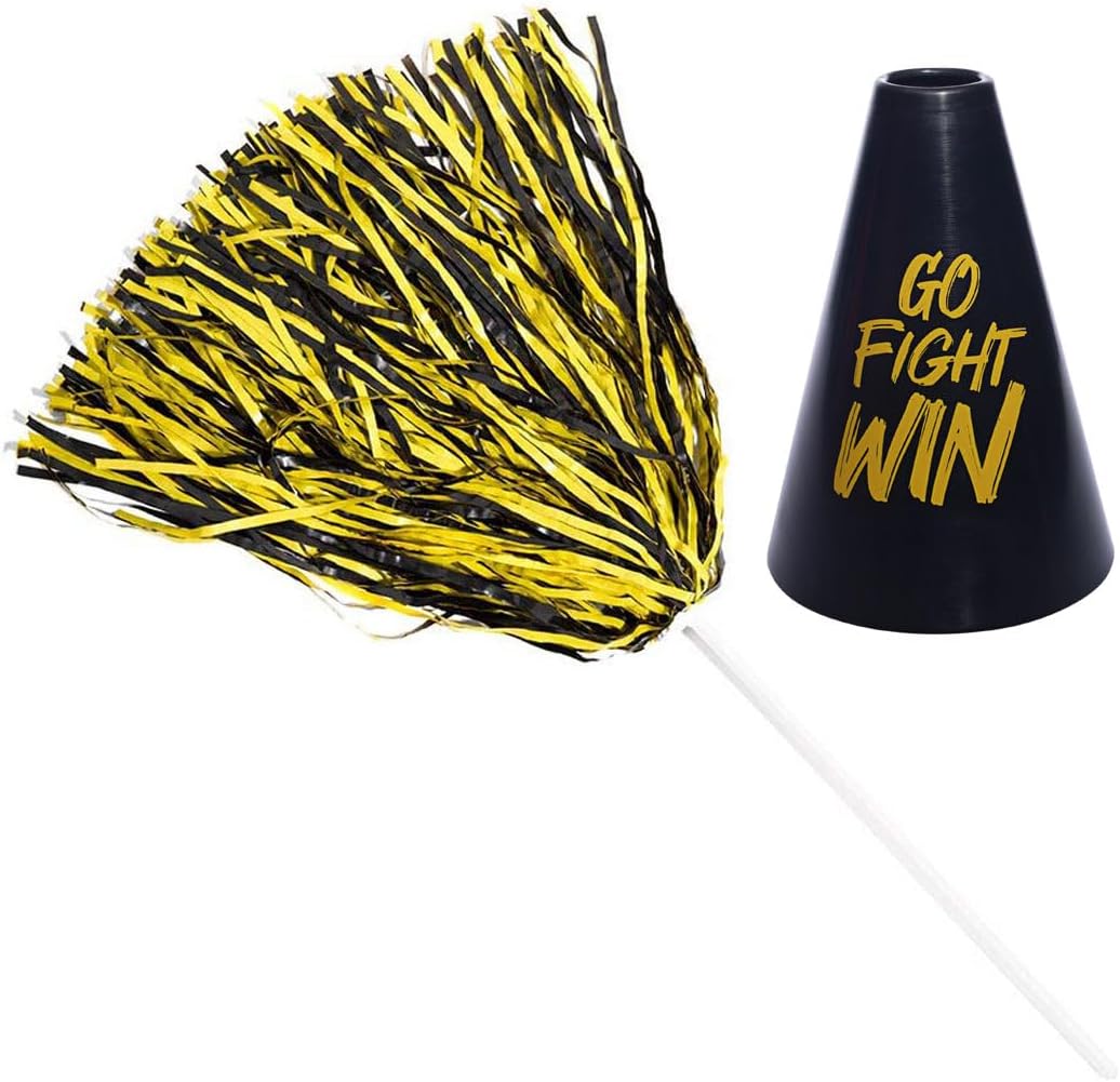 Anderson's Black and Gold Pom Poms and Go Fight Win Megaphones, Set of 20, Plastic Megaphones, Sports, Fan Gear, Homecoming, Cheerleaders