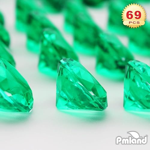 Miniatura 4 de PMLAND 69 cristales redondos de diamantes falsos acrílicos grandes, de 0.984 in (1 pulgada), piedras preciosas transparentes verdes para dispersión