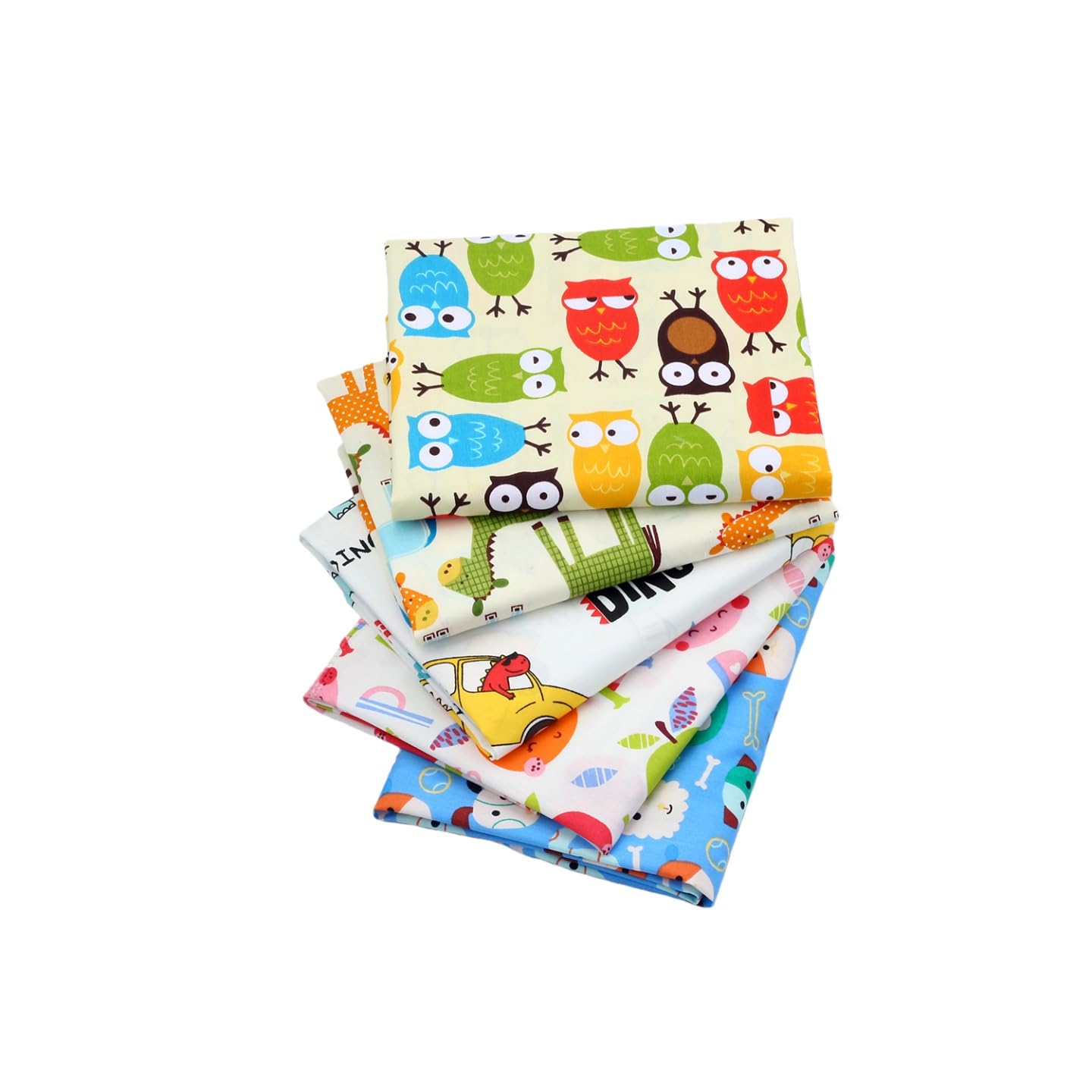Craftsfabrics Multicolor 5Pcs 40X50cm (16X20) Cartoon Animals Printed Cotton Fat Quarters Bundle (For Quilting, Scrapbooking, Sewing, Arts & Crafts, Baby Clothing, Nursery, Diy Projects, Collage)