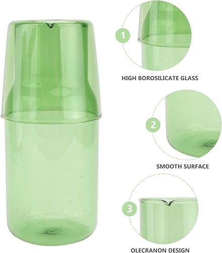 Miniatura 2 de Juego de jarras y tazas de agua de noche de 17 onzas, jarra de agua nocturna de vidrio, jarra de agua con vaso de vidrio, jarra de jugo, jarra de