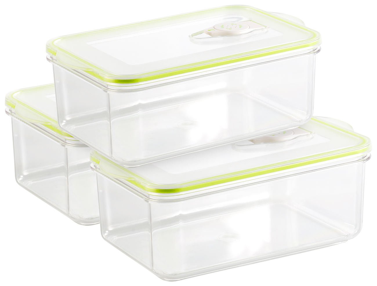 Rosenstein & Söhne Vakuumbox: Vakuumier-Box f.Handvakuumierer, 1,3 L. Volumen, 21,5 x 13,8 cm,3erSet (Vakuumierdosen, Vakuumierbehälter,