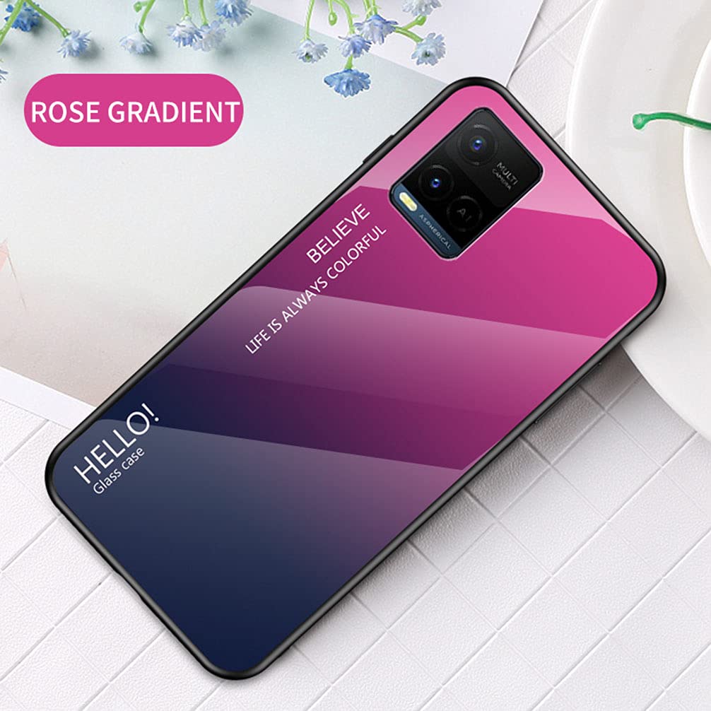 Custodia Per Vivo Y21/Y33s Con Cover Posteriore In Vetro Temperato E Bordo In Silicone TPU, Design Marmo, Colore Giallo, BRAND SET