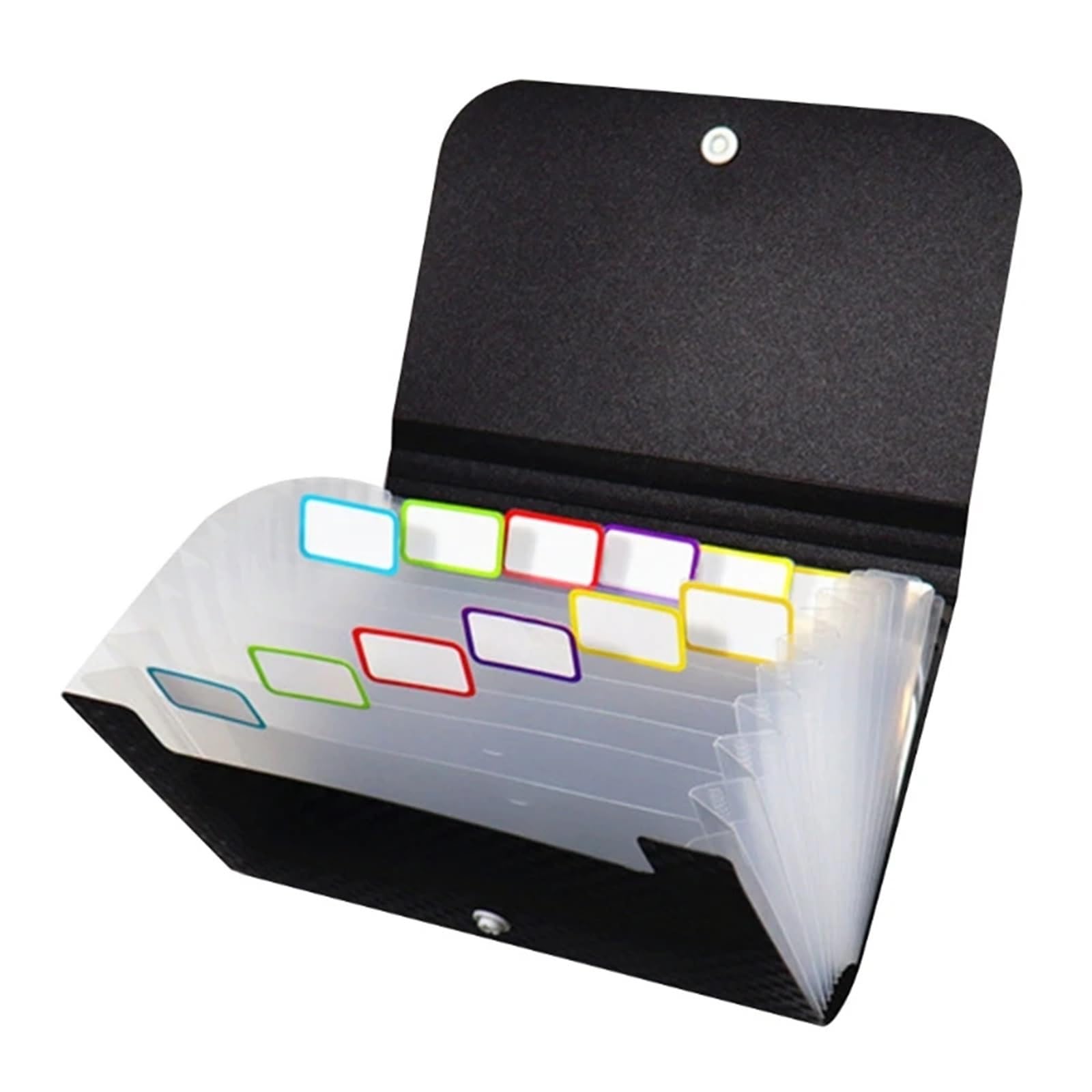 Organizador de archivos en acordeón de plástico, Organizador de archivos acordeón plástico A6, capa 7/13, 2 colores, cierre botón, pegatinas índice(White 13 Layer)
