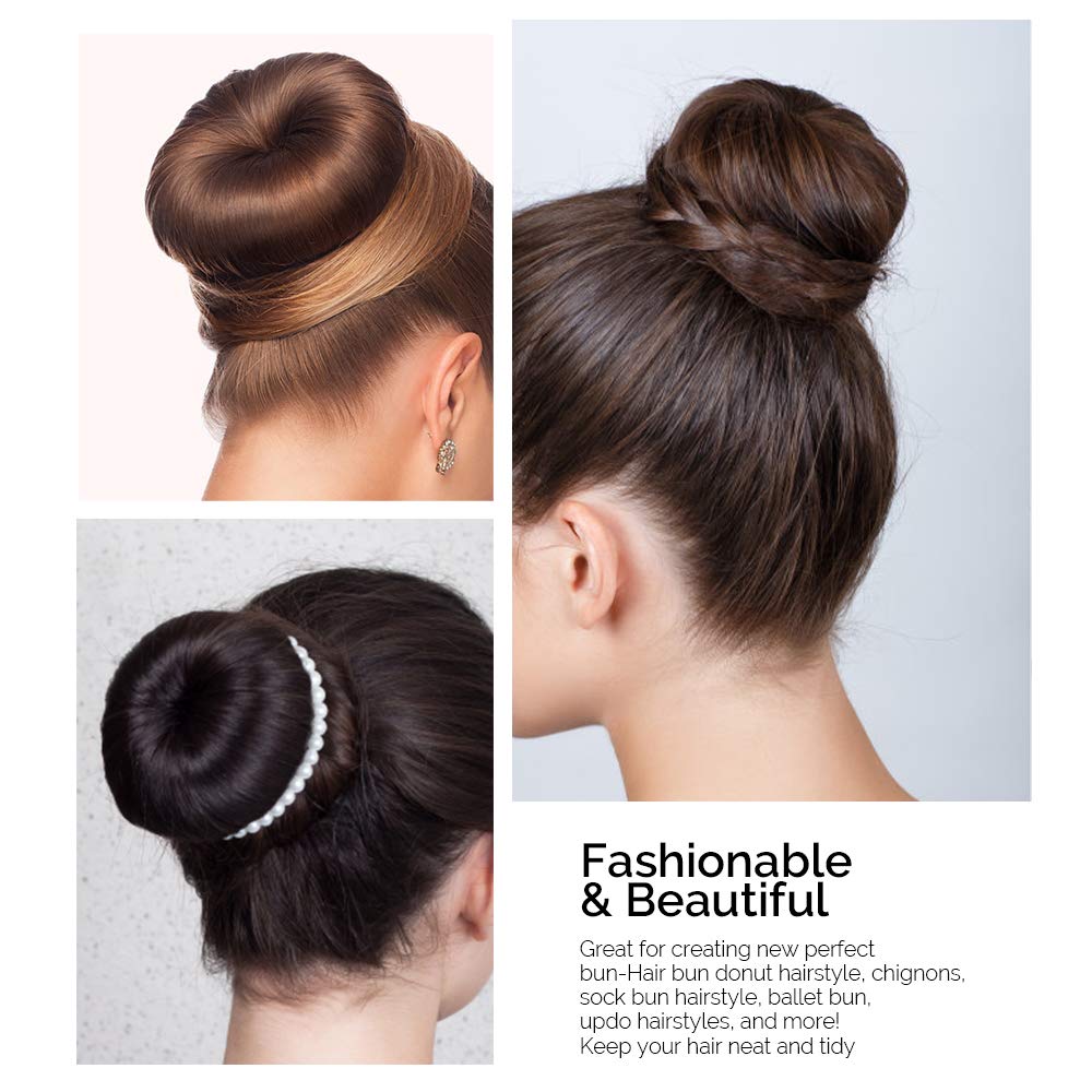 8pcs Hair Donut Bun Maker, FANDAMEI Hair Bun Maker Set with 4pcs Dark Brown &4pcs Beige Donut Bun Makers (2 extra-large, 2 large, 2 medium and 2 small), 5 pieces Hair Elastic Bands,20 pieces Hair Pins : Beauty & Personal Care