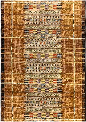 Liora Manne Marina Low Profile Durable Indoor/Outdoor Woven Rug- Tribal Stripe Gold 1'11" x 4'11"