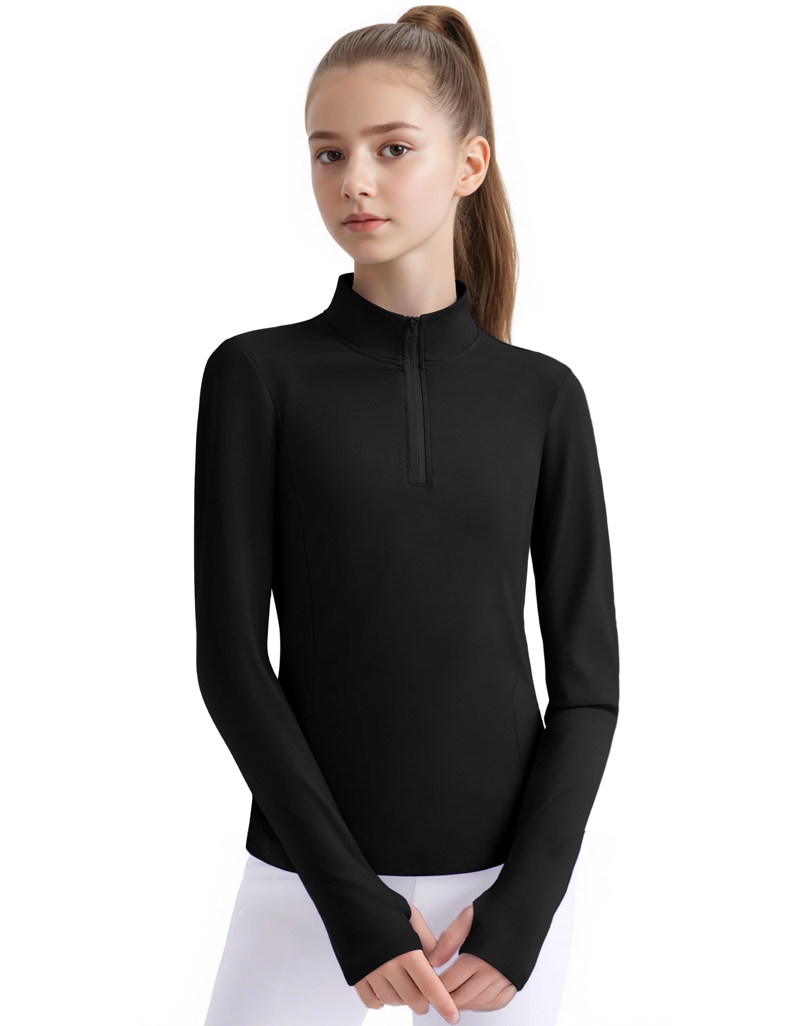 jocmic girls half zip athletic jacket equestrian horse riding long sleeve shirt kids workout jackets for golf