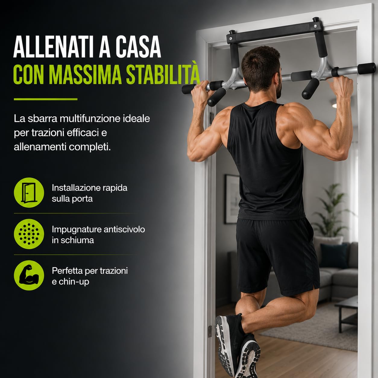 Barra per Trazioni da Porta, Sbarra Pull Up Multifunzione per Allenamento Casa, Attrezzo Fitness per Addominali, Schiena, Braccia e Allenamento Corpo
