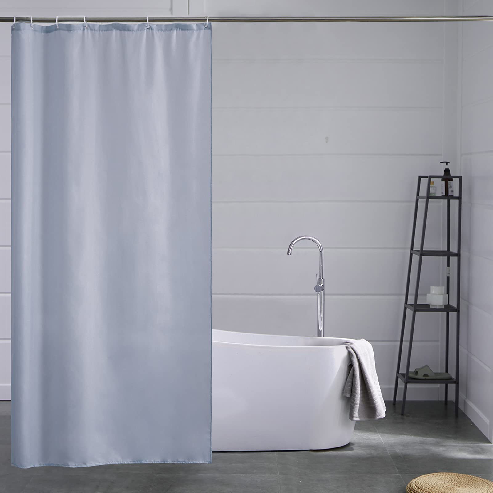 Cortinas Baño Blanca Antimoho Antibacteriano Impermeable Poliester Tela Lisa Lavable, con 12 Ganchos Plásticos, 180x200 Cortina. — view 99