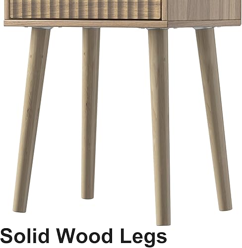 Miniatura 49 de LAATOOREE Mesita de noche, juego de 2 unidades, mesa auxiliar pequeña con puerta de ratán, estilo bohemio para dormitorio, sala de estar, color