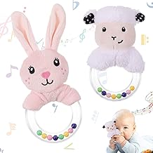 2Pcs Baby Soft Rattle Sensory Toys, Newborn Baby Rattle Stuffed Animals Hand Grip Set Early Educational Toy forToddler 0 3 6 9 12 Month Infant Boys Girls Shower Gift (Pink White)