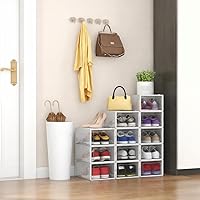 Vista 7 de Seseno Paquete de 12 organizadores de zapatos, cajas de almacenamiento apilables de plástico transparente para armario, caja de almacenamiento