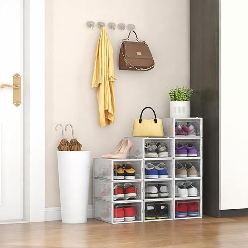 Miniatura 7 de Seseno Paquete de 12 organizadores de zapatos, cajas de almacenamiento apilables de plástico transparente para armario, caja de almacenamiento