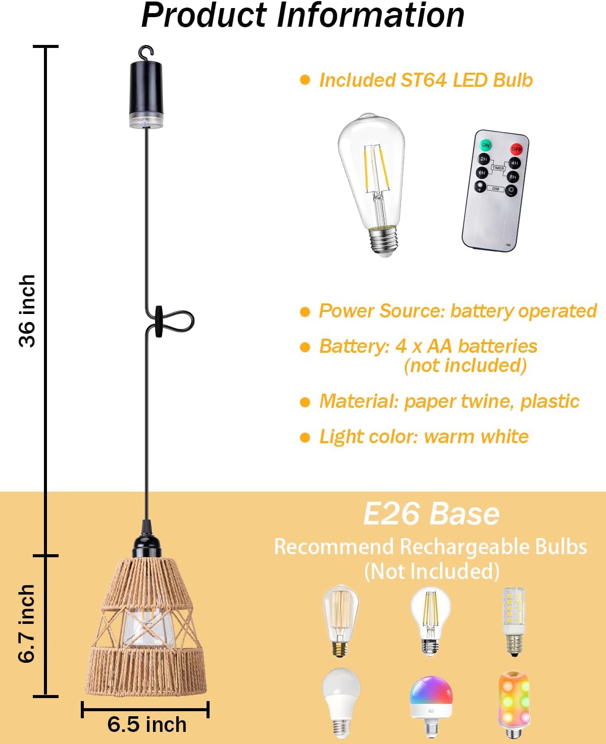 Battery Operated Chandelier Outdoor Waterproof, 2 Pack Hanging Pendant Light with Remote Control for Gazebo, Pergola, Porch, Balcony, Shed, Patio, Garden Decor