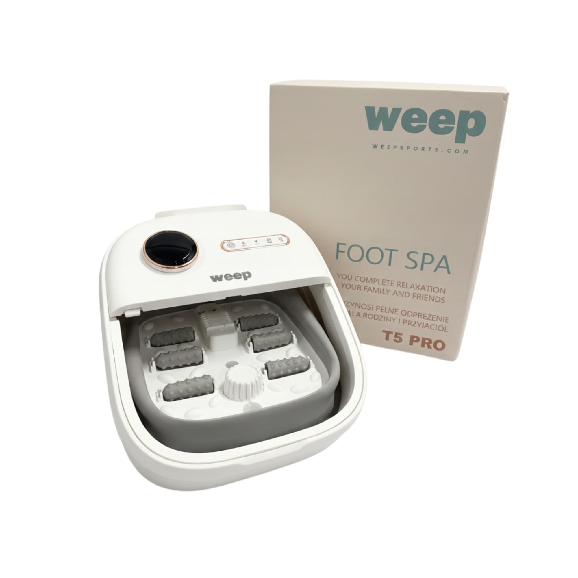 weep Fußbad mit massagefunktion, Fußsprudelbad mit Wasserheizung 35-48°C, LED Rot Licht, 6 Shiatsu Massagerollen, Faltbar Fussbad zur Fußpflege und Pediküre, Timer, Touchscreen, Hydromassage