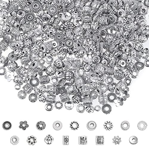 900Pcs Silver Spacer Beads for Jewelry Making, Cridoz Metal Spacer Beads for Making Bracelet Necklace Jewelry Findings Accessories