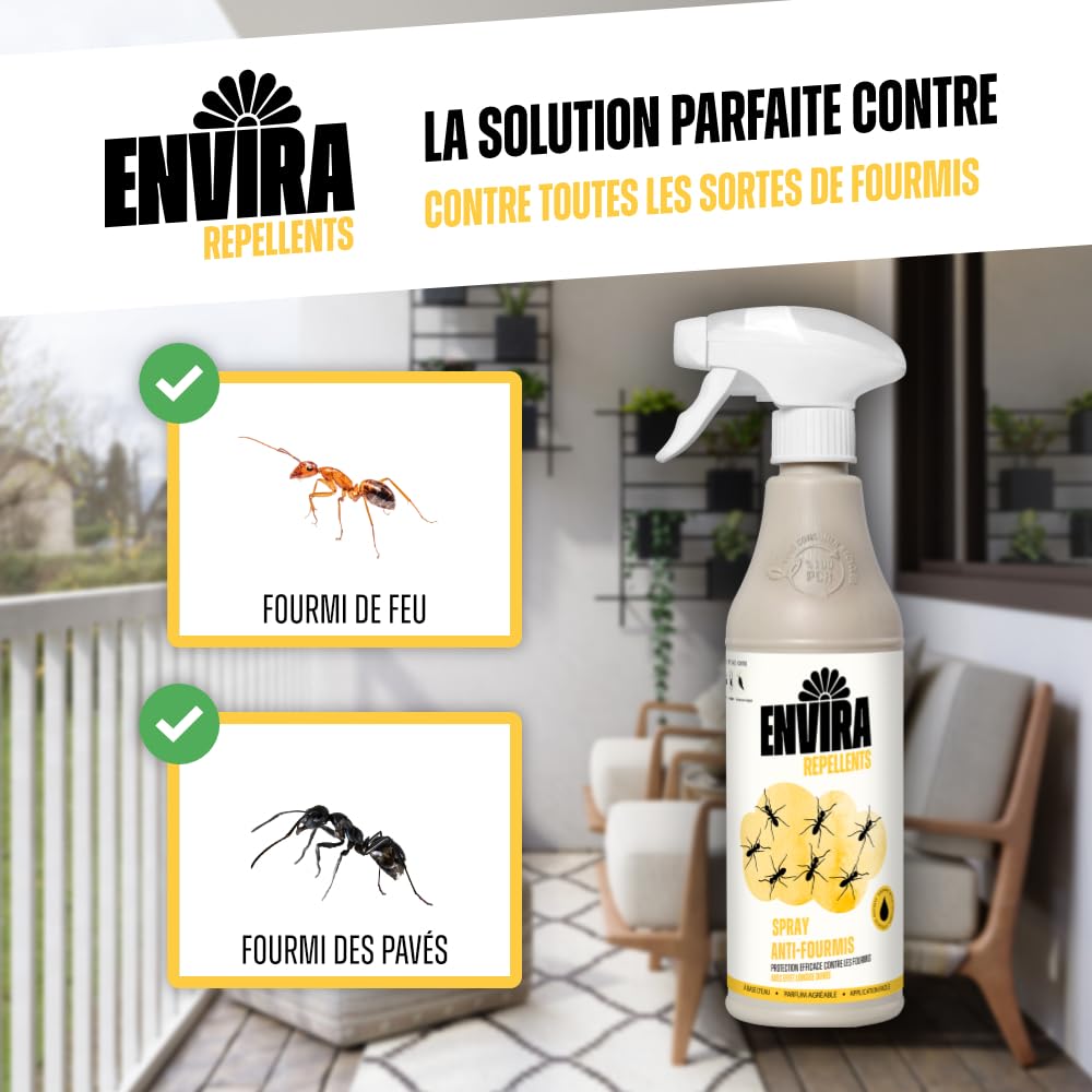 Envira Spray Anti-Fourmis - Anti-Fourmis à Action Longue Durée - Sans Odeur & A Base d'Eau - 2 Litres