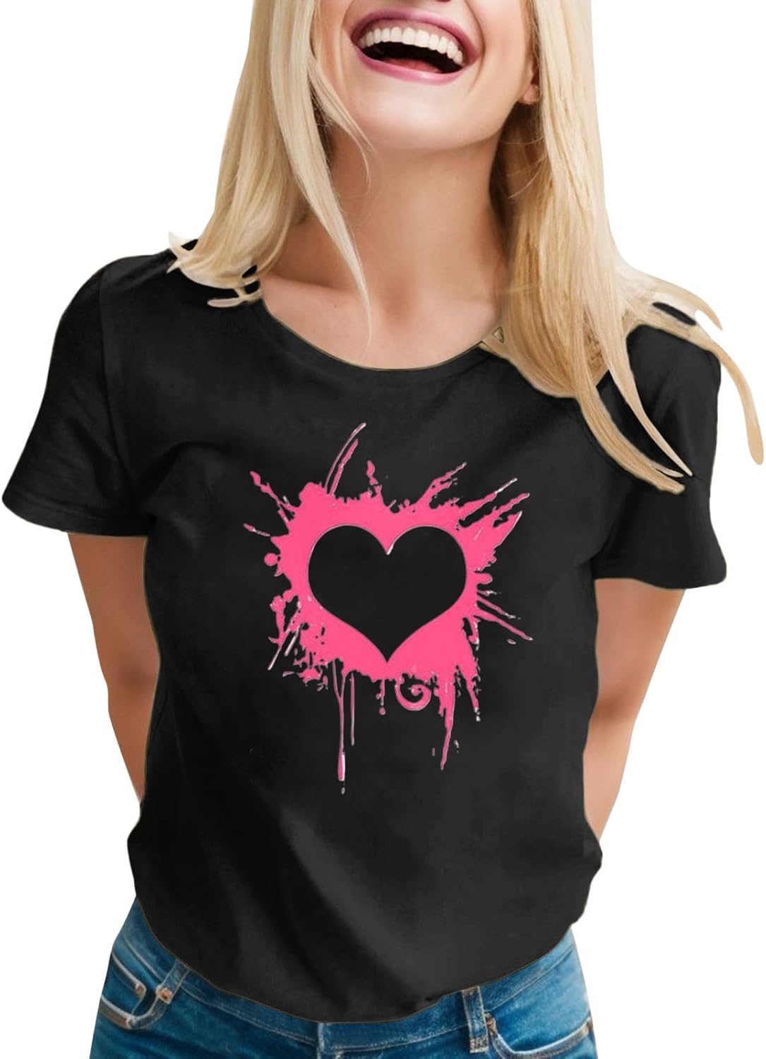 Happy Valentines Day Shirt For Women - Leopard & Plaid Love Heart Graphic Tee, Short Sleeve Casual Top