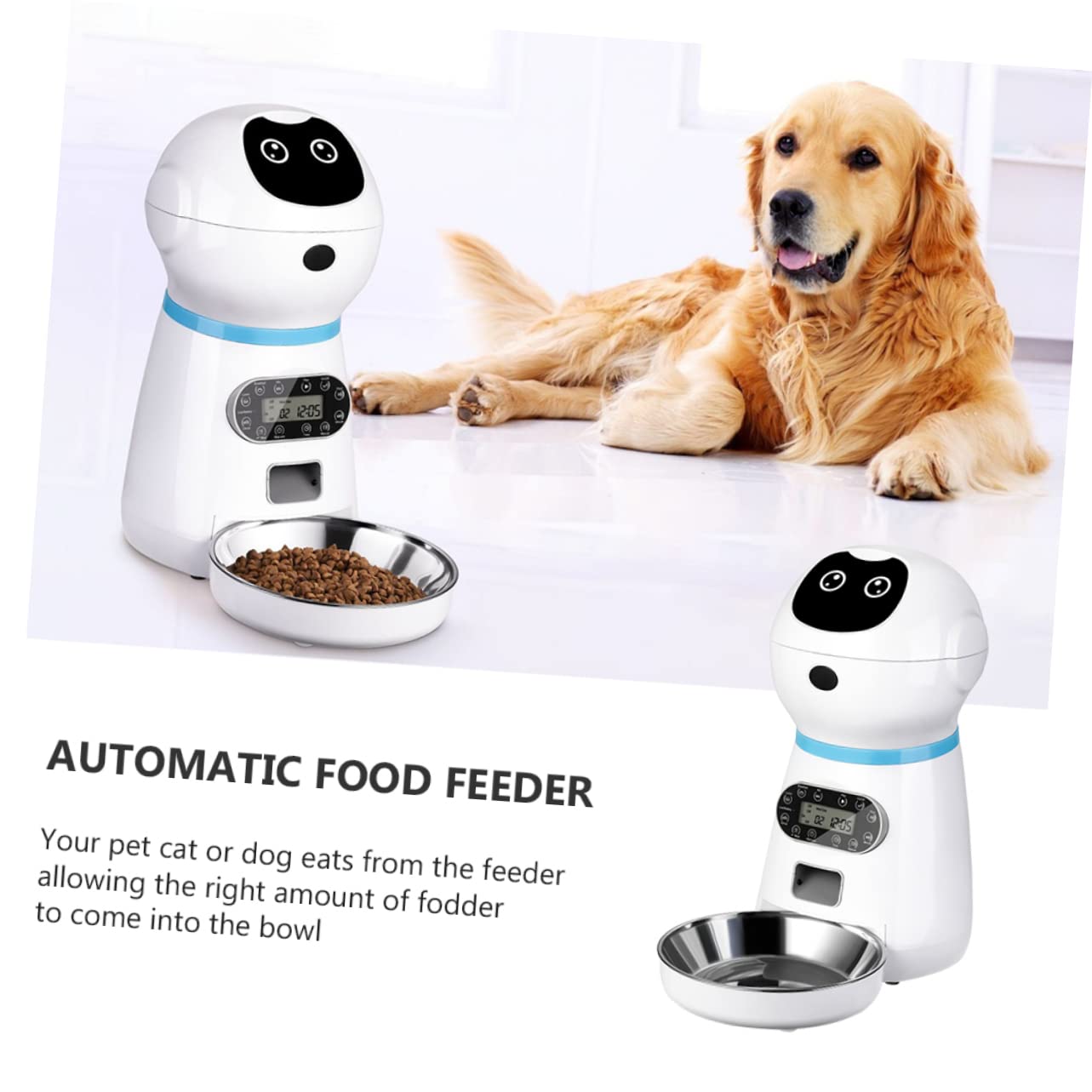 Yardwe Comedero Automático para Gatos con Temporizador Digital Programable, Capacidad 3.5l, Material Abs y Acero Inoxidable, Adecuado para Uso Doméstico Personal