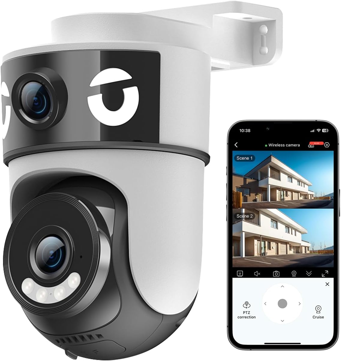 H4 Dual-Lens PTZ WiFi 1080P Home Security Camera, 24/7 Recording IP65 Waterproof Indoor&Outdoor Camera with Motion Detection, Two-Way Audio, Color Night Vision & Cloud Storage