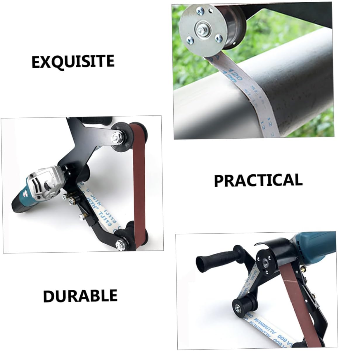 Portable Mini Belt Sander Attachment for Handheld Grinder Polishing and Grinding Tool for Stainless Steel Tubes Spring Design Easy Abrasive Belt Replacement