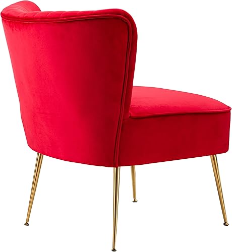 Miniatura 6 de WO Home Furniture - Silla decorativa de terciopelo copetudo de 25 pulgadas de ancho con patas de metal dorado resistentes a la corrosión, asiento
