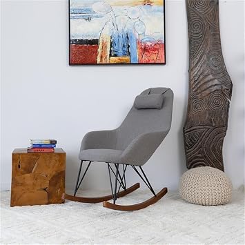 ASHCROFT Jayce Mid-Century Modern Tight Back Fabric Rocking Chair in Gray