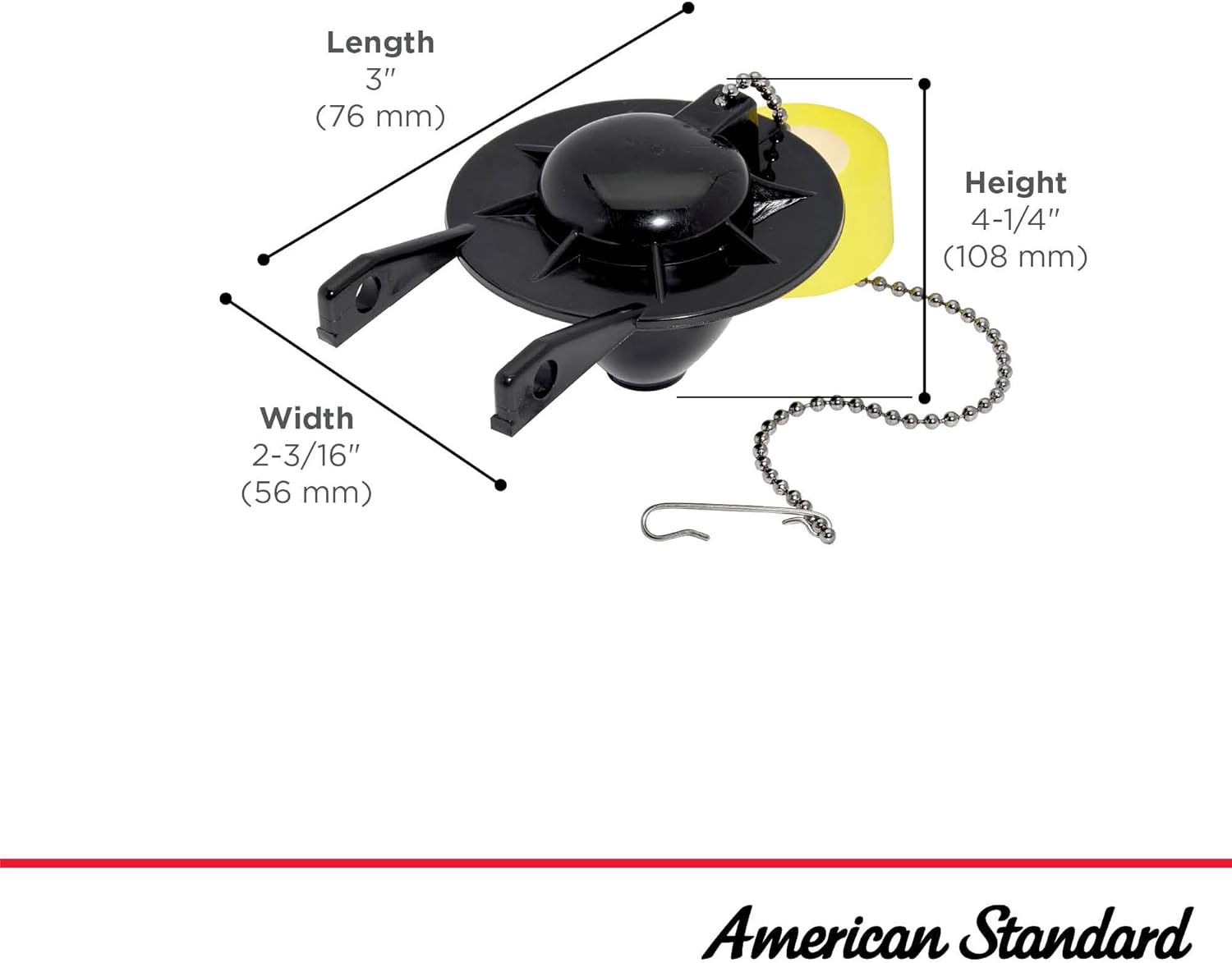 American Standard 7381129-200.0070A Universal Flapper and Chain with Float for 2-Inch Flush Valves, Black