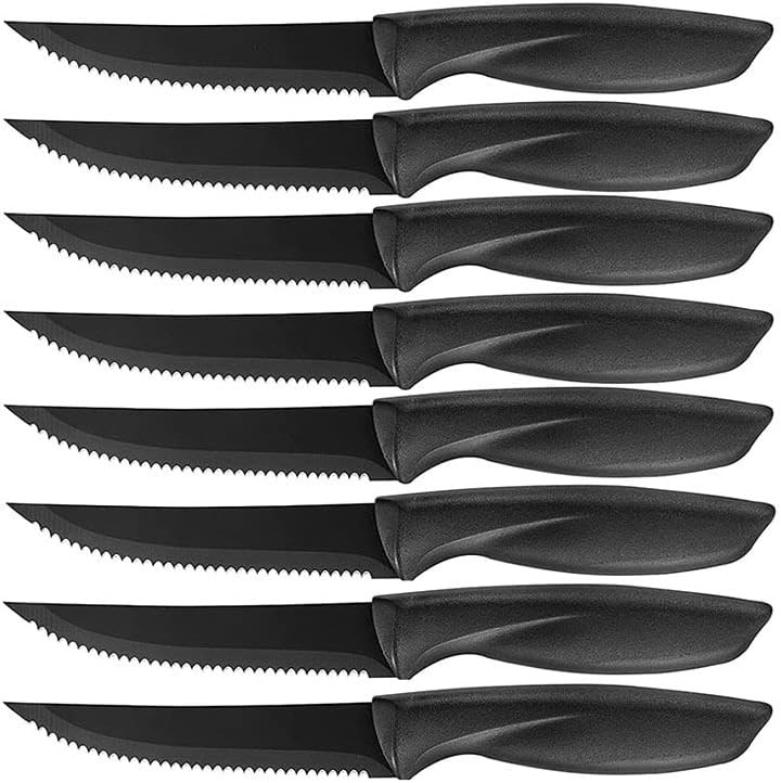 Steak Knife Set, 8PCS Steak Knife Set Stainless Steel Serrated Dinnerware Kitchen Tableware Black Steak Knives