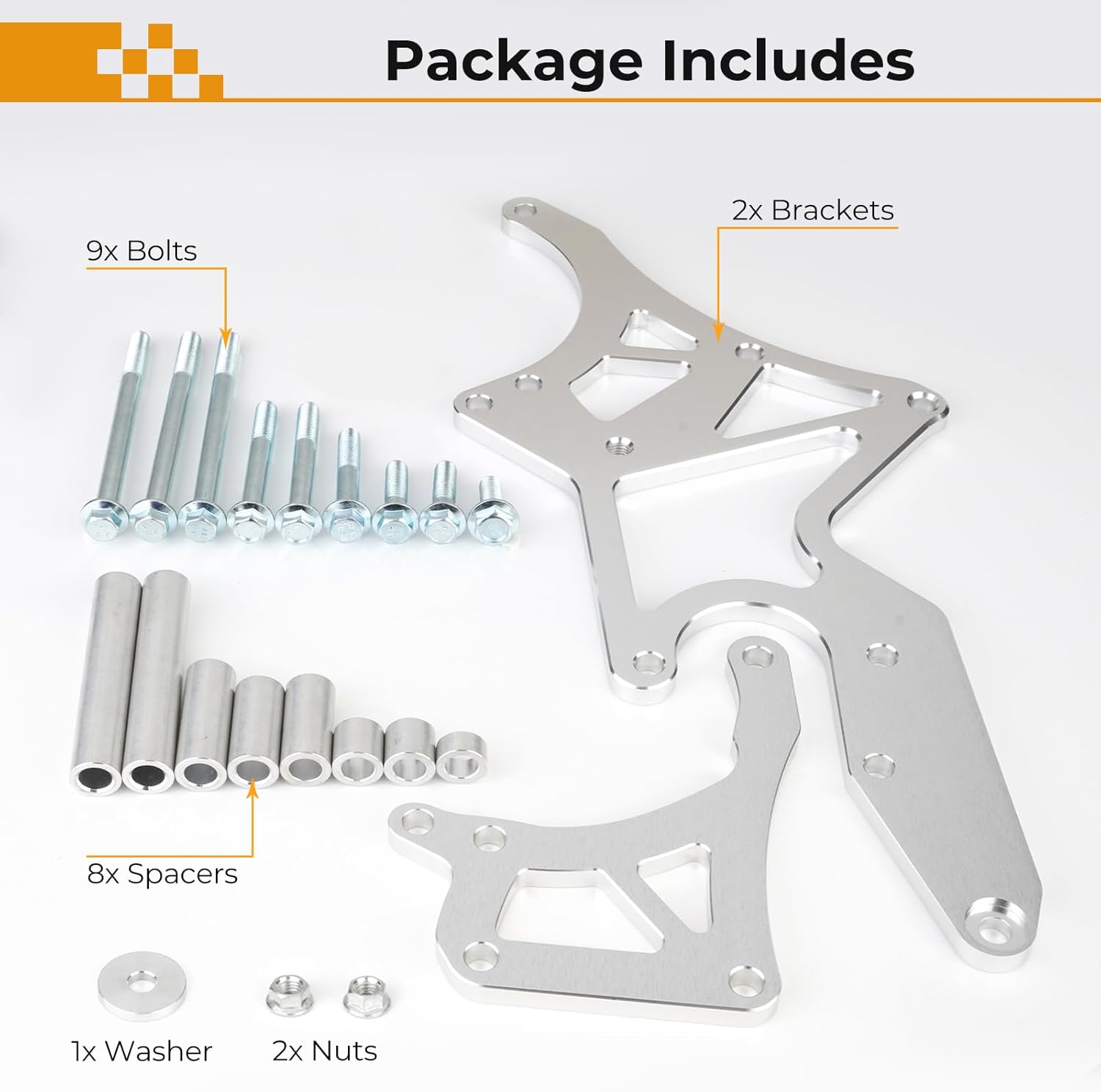 LS Engine Swap Serpentine Bracket Kit for Alternator & Power Steering Pump Relocation, Compatible with Chevrolet LS1 LS2 LS3 LS6 LS7 4.8 5.3 6.0 6.2 Engines, Truck SUV 1962-1981 (Silver)