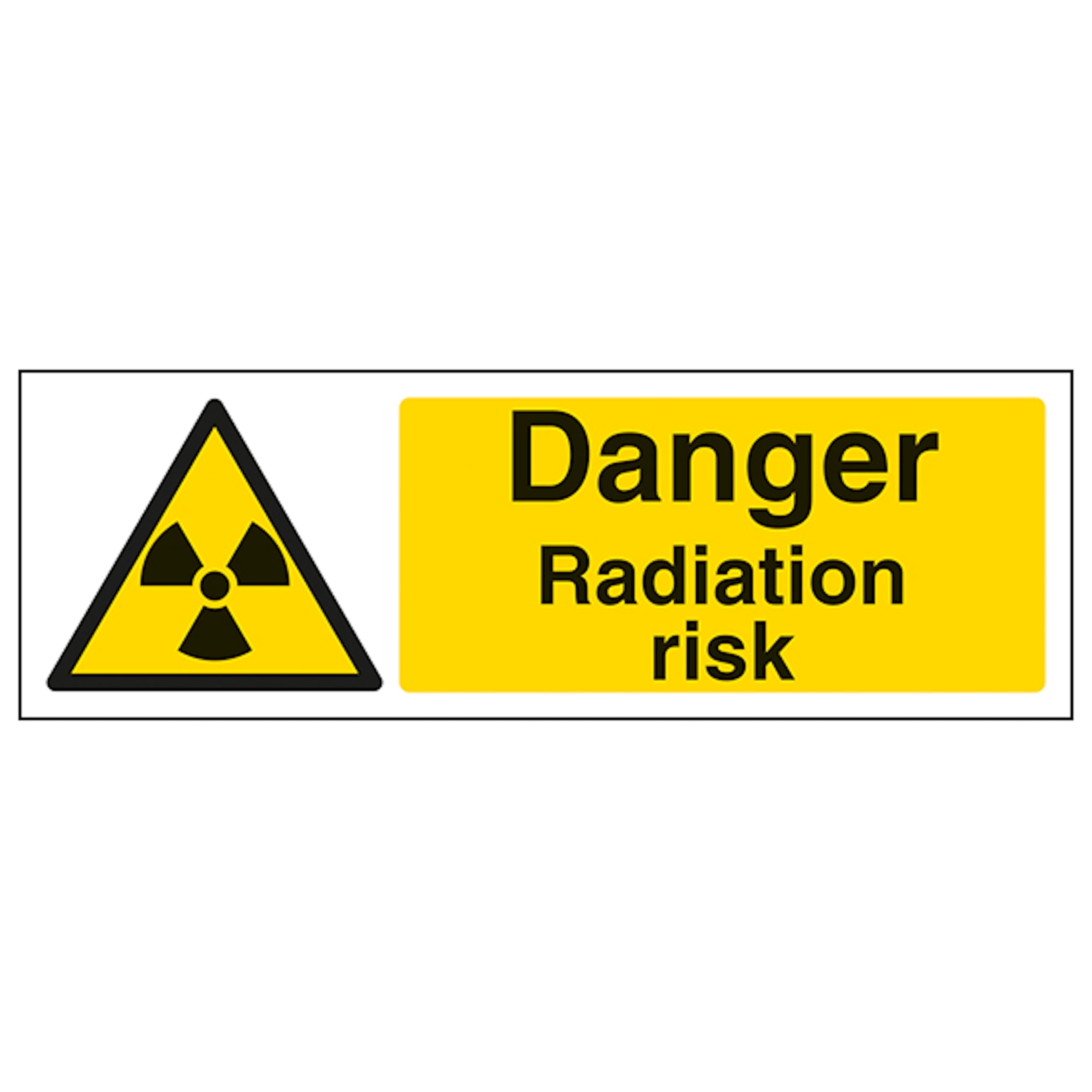 V Safety Danger Radiation Risk - Landscape 300 x 100 mm - Glow In The Dark 1mm Rigid Plastic Safety Sign, White