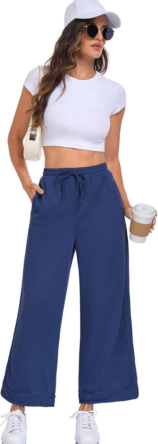 ALSOGO Women's Baggy Wide Leg Sweatpants Drawstring Elastic Waisted Casual Straight Trousers Outfits Athletic Palazzo Pants - Image 6
