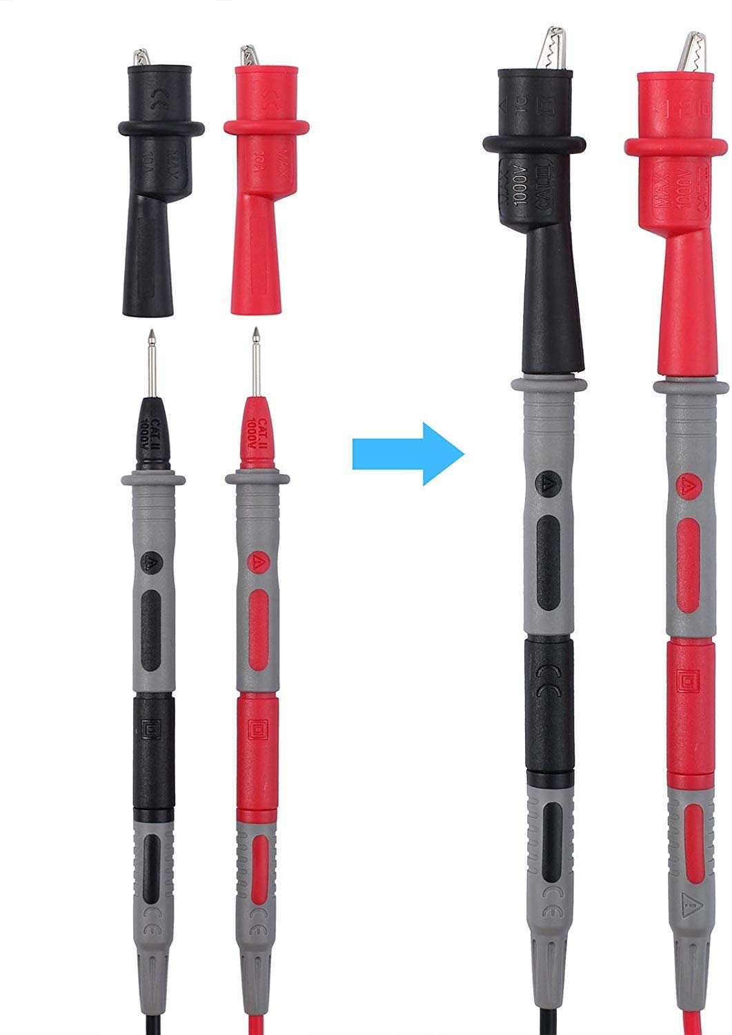 Multimeter Test Leads Kit with Alligator Cips Multimeter Probes Professional Test Probes 4mm Banana to Plounger Mini Hooks 1000V Set of 8: Industrial & Scientific
