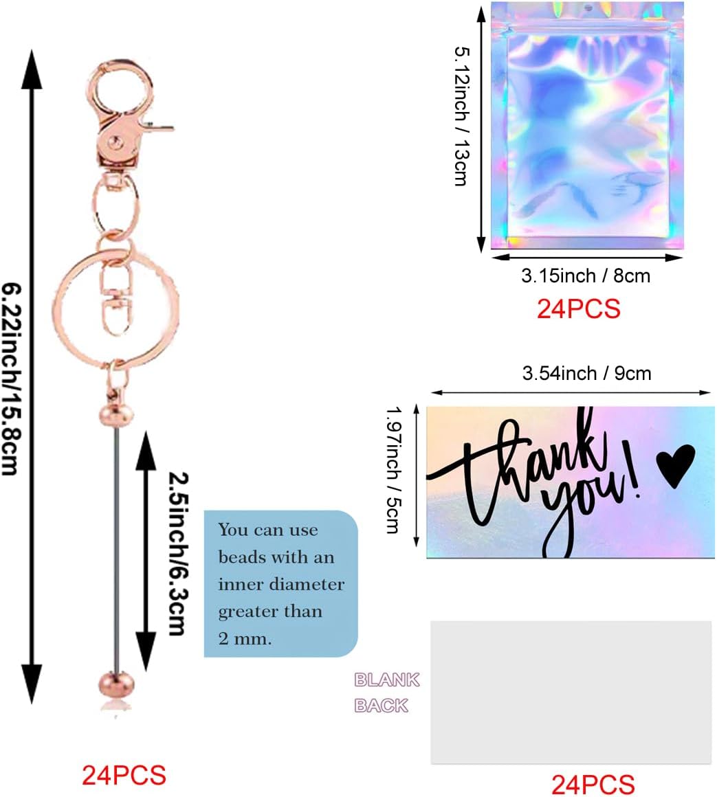 12/24 Set Beadable Keychain Bars, Metal Blank Keychain Blanks for DIY Craft Jewelry Making, Bulk Supplies for Keychain