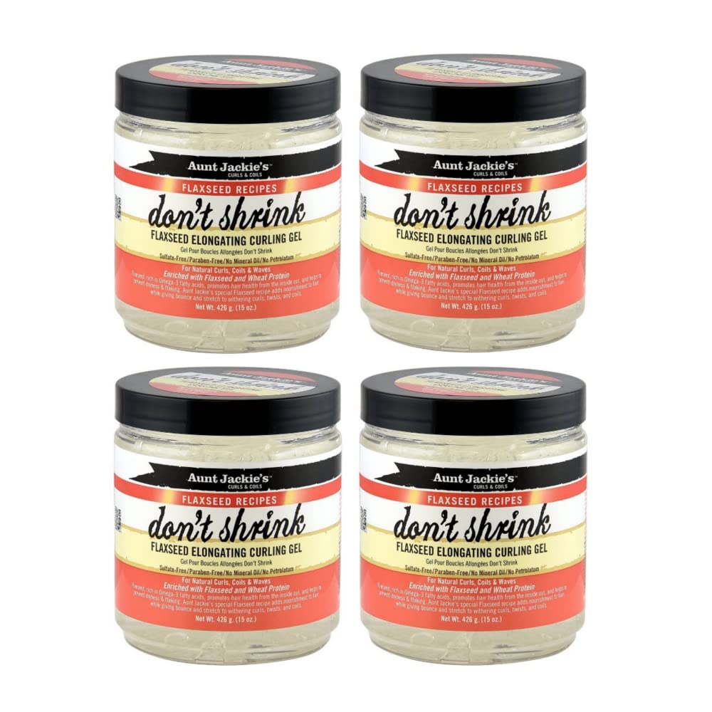 Aunt Jackie’s Flaxseed Curly Hair Gel - Elongating Custard Gel for Fine, Thick, Wavy, Curly & Kinky-Coily Natural hair – Curly Hair Gel to Prevent Dryness and Flaking – 15 Ounce (Pack of 4)