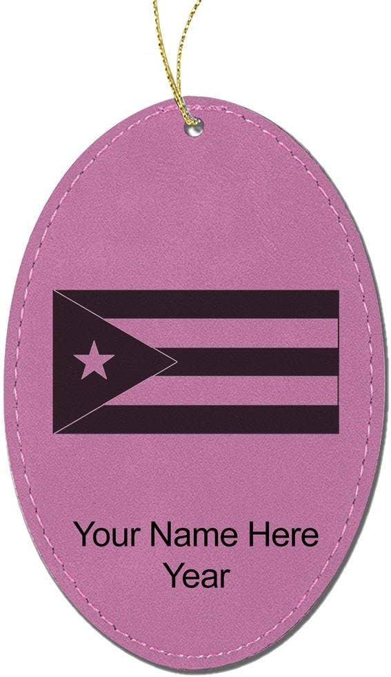 LaserGram Personalized Christmas Ornament, Flag of Cuba, Faux Leather, Custom Laser Engraved Gift Idea (Oval Shape, Dark Brown)