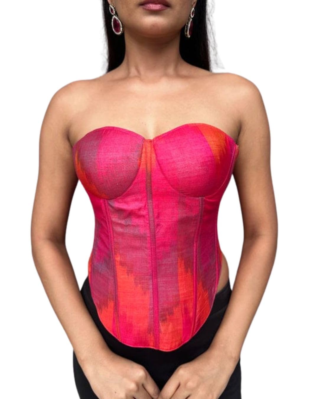 Pink Bhagalpuri Silk Corset | Elegant Handwoven Silk Top for Women | Traditional Ethnic Fusion Fashion Wear (Xs to L)-image-15