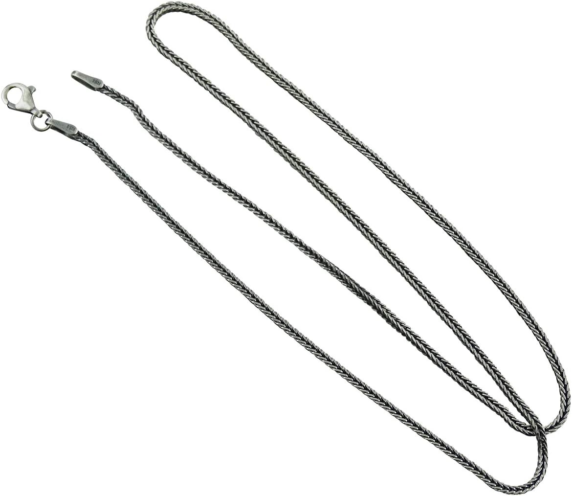 FashionJunkie4Life Sterling Silver 1.5mm Square Foxtail Chain Necklace w/Antique Finish - 16, 18, 20, 24, 30" (20)