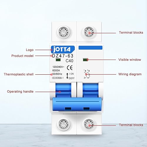 Miniatura 4 de JOTTA Disyuntor miniatura AC baja tensión 40A 2 polos 120240V 5060Hz instalación de riel DIN (40A 2PCS)