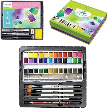 PAGOS Watercolor set, professional 36 fixed pigment dyeing boxes, high pigmentation, 12 watercolor papers for artists, students, adults